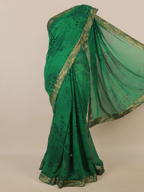 

Pothys Green & Gold-Toned Floral Printed Saree