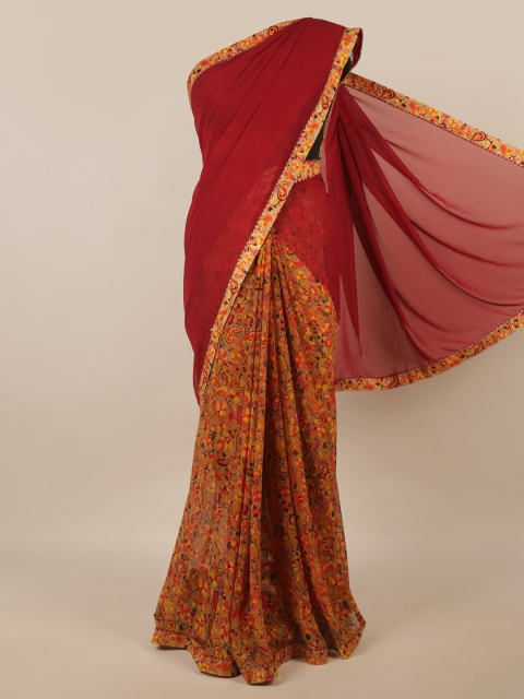

Pothys Maroon & Yellow Floral Printed Saree