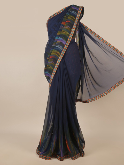 

Pothys Blue & Orange Floral Printed Saree