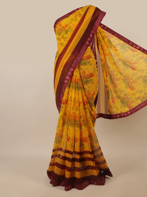 

Pothys Mustard Yellow & Red Floral Printed Saree