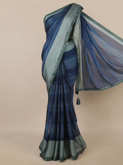 

Pothys Blue & Green Embellished Beads and Stones Saree