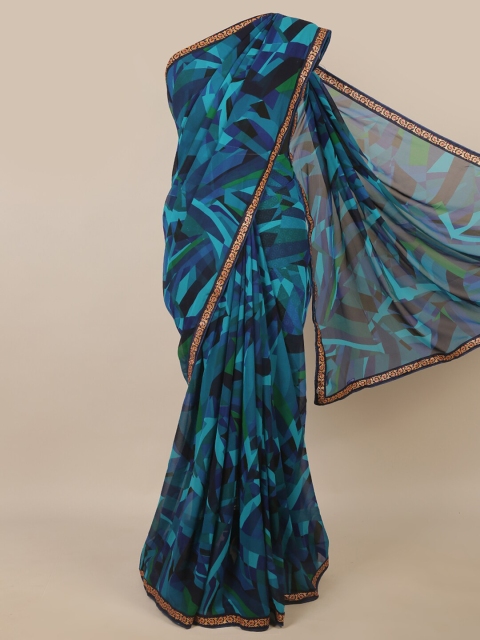 

Pothys Blue & Black Geometric Printed Poly Chiffon Saree