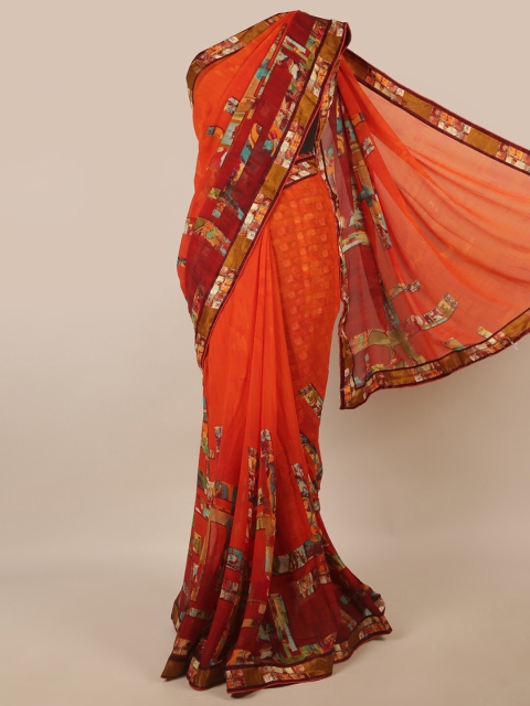 

Pothys Orange & Brown Geometric Printed Saree