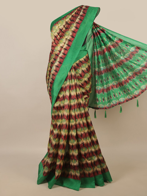 

Pothys Green & Red Geometric Printed Cotton Blend Saree