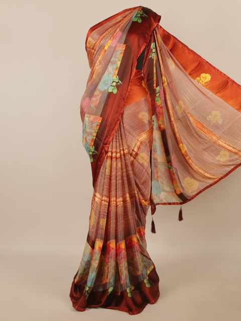 

Pothys Rust & Green Floral Printed Saree