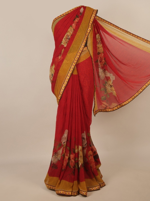 

Pothys Red Floral Printed Poly Chiffon Saree