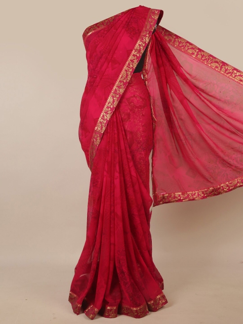 

Pothys Pink & Gold-Toned Woven Design Patchwork Saree