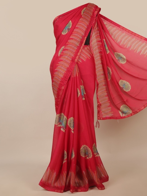 

Pothys Pink & Green Ethnic Motifs Printed Saree