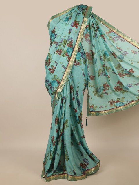 

Pothys Green & Gold-Toned Floral Printed Saree