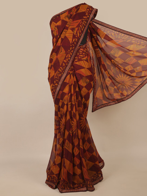 

Pothys Brown & Orange Ethnic Motifs Printed Saree