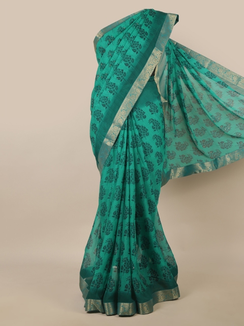 

Pothys Green & Gold-Coloured Ethnic Motifs Printed Zari Saree