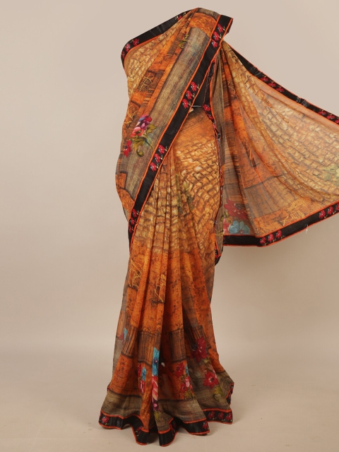 

Pothys Mustard Yellow & Brown Floral Printed Saree