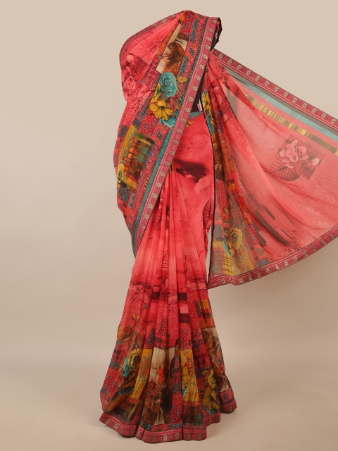 

Pothys Pink & Blue Floral Saree