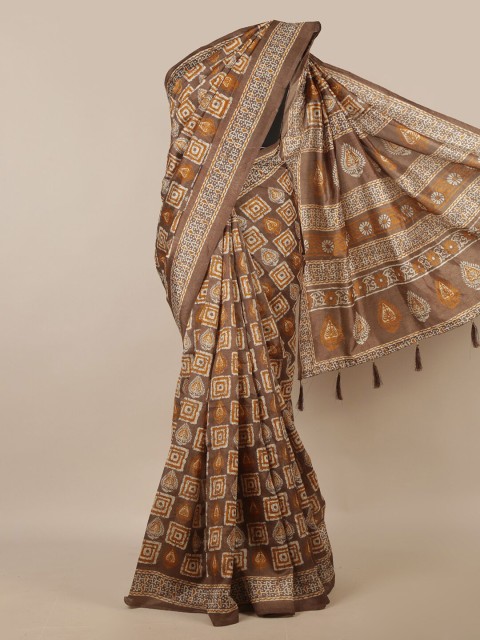 

Pothys Brown & White Cotton Blend Saree