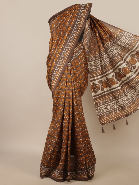 

Pothys Brown & Mustard Woven Design Saree