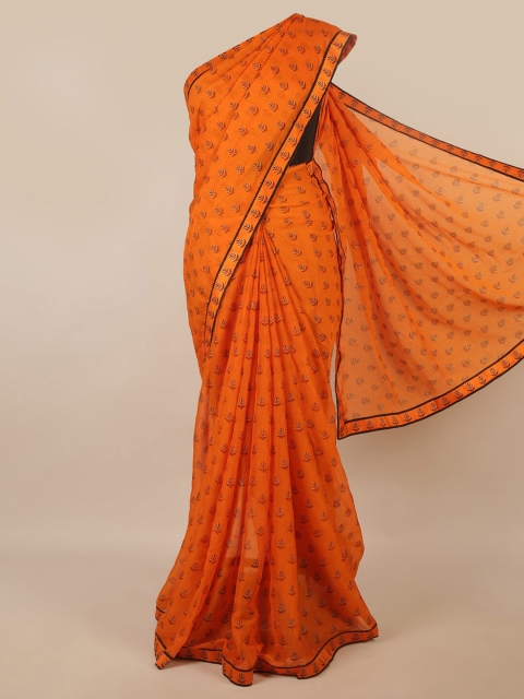 

Pothys Orange & Black Ethnic Motifs Printed Saree