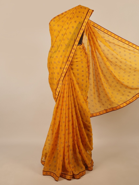 

Pothys Mustard & Maroon Floral Printed Poly Chiffon Saree