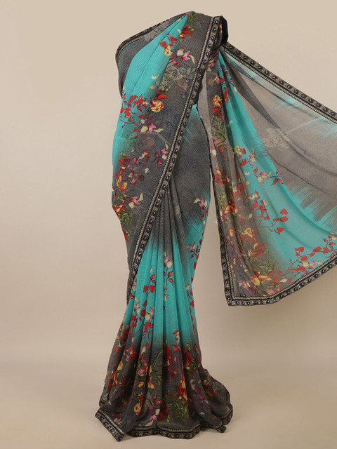 

Pothys Sea Green & Black Floral Zari Saree