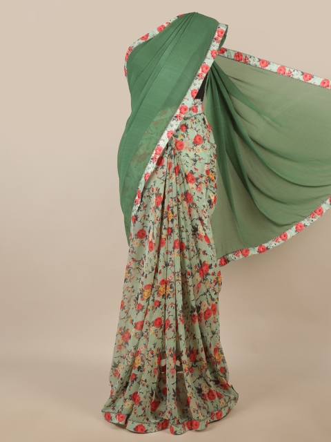 

Pothys Green & Yellow Floral Patchwork Saree