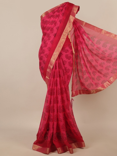 

Pothys Pink & Gold-Toned Ethnic Motifs Printed Saree