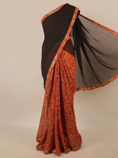 

Pothys Black & Orange Paisley Printed Saree