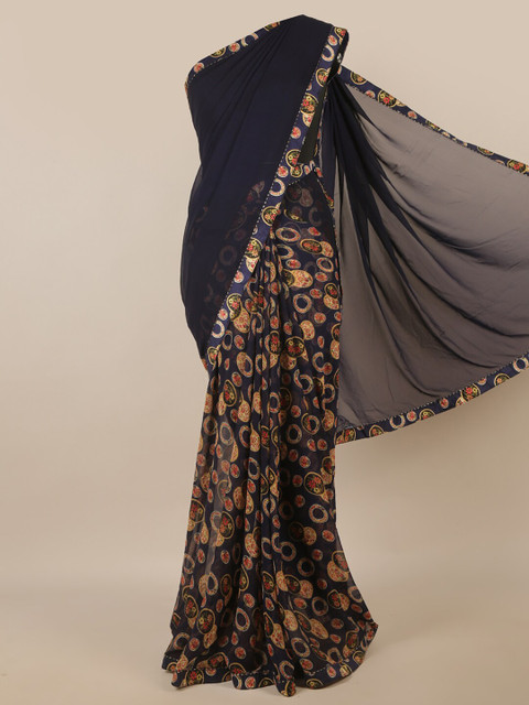 

Pothys Navy Blue & Yellow Ethnic Motifs Printed Saree