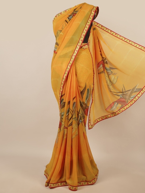 

Pothys Yellow & Red Ethnic Motifs Patchwork Saree
