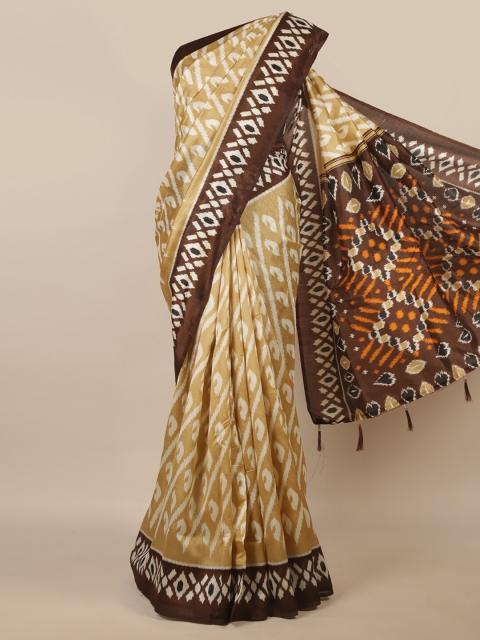 

Pothys Cream-Coloured & White Ethnic Motifs Printed Saree