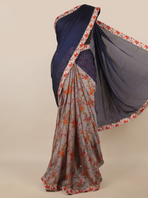 

Pothys Navy Blue & Red Floral Printed Saree
