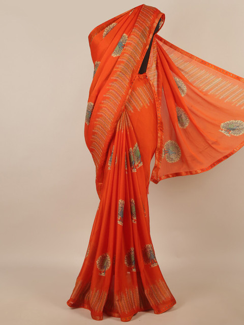

Pothys Orange & Green Ethnic Motifs Saree