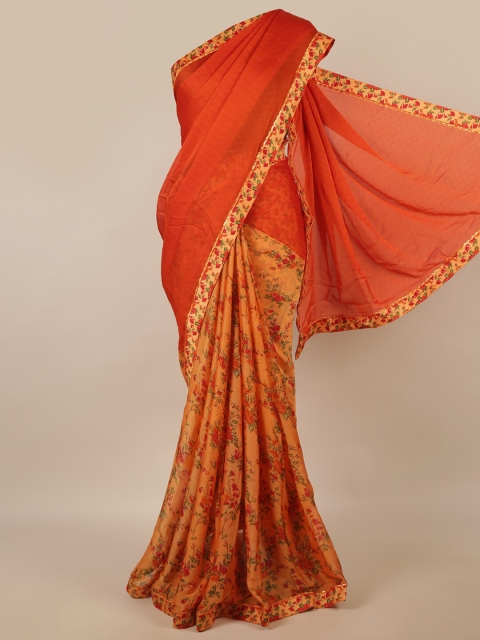 

Pothys Orange Floral Printed Poly Chiffon Saree