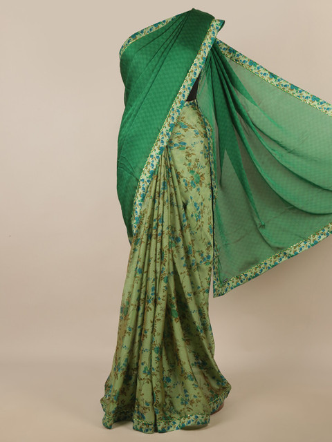 

Pothys Green & Blue Floral Patchwork Saree