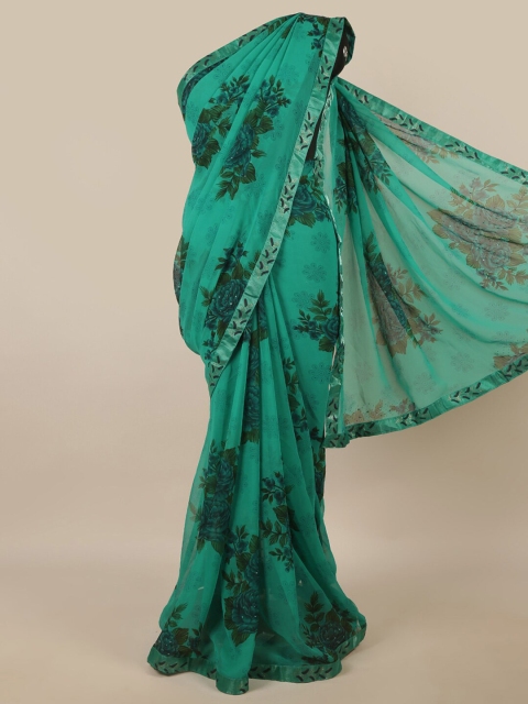 

Pothys Green Floral Printed Poly Chiffon Saree