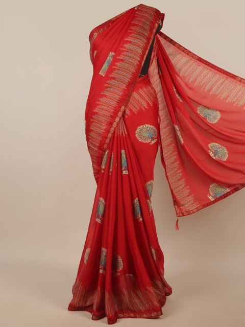 

Pothys Red & Blue Ethnic Motifs Saree