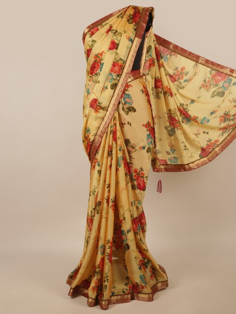 

Pothys Yellow & Red Floral Patchwork Saree