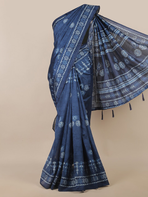 

Pothys Blue & Grey Ethnic Motifs Printed Saree