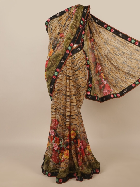 

Pothys Black & Green Floral Printed Saree