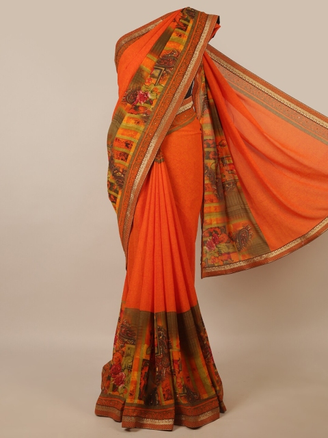 

Pothys Orange & Green Abstract Print Saree