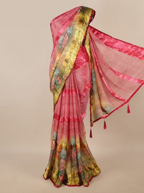 

Pothys Pink Floral Printed Poly Chiffon Saree