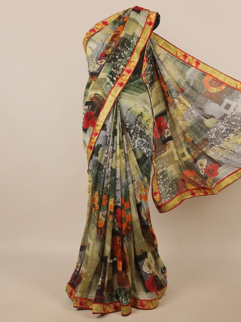 

Pothys Green & Red Floral Printed Saree
