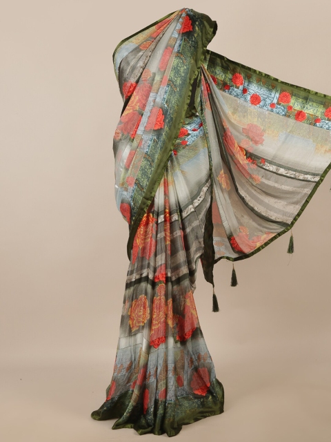 

Pothys Grey & Red Floral Printed Saree