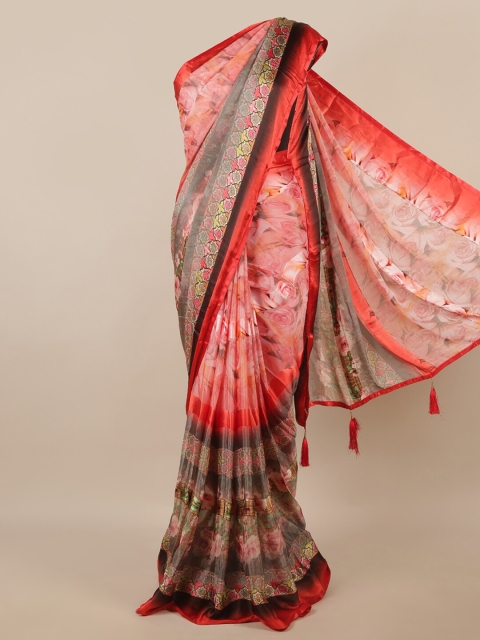 

Pothys Pink & Brown Floral Printed Saree