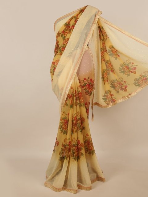 

Pothys Cream-Coloured Floral Printed Poly Chiffon Saree