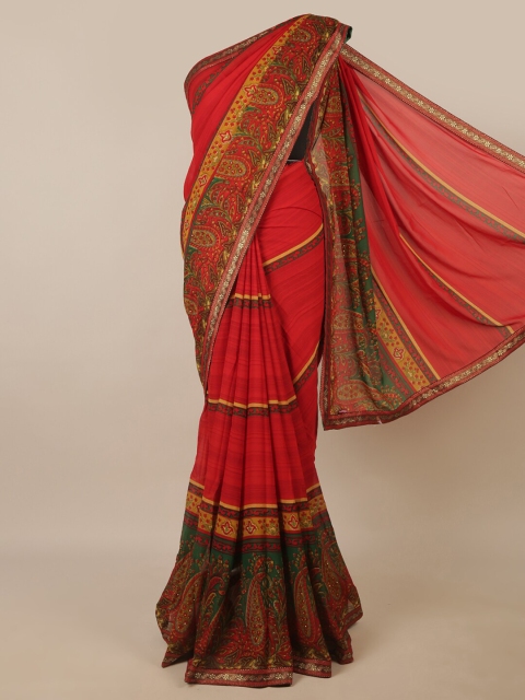 

Pothys Red & Green Paisley Printed Saree