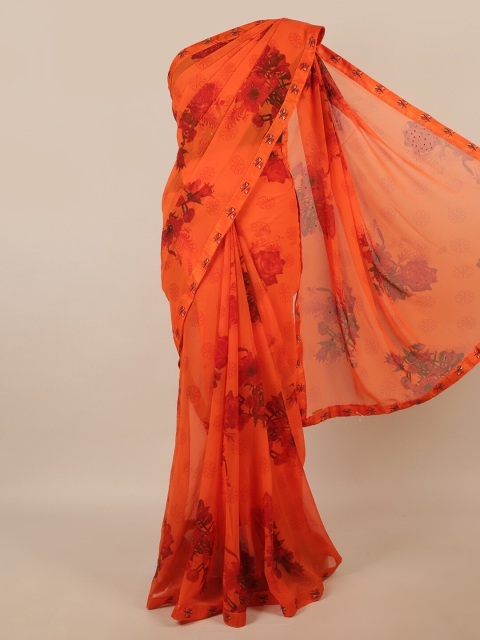 

Pothys Orange Floral Printed Poly Chiffon Saree