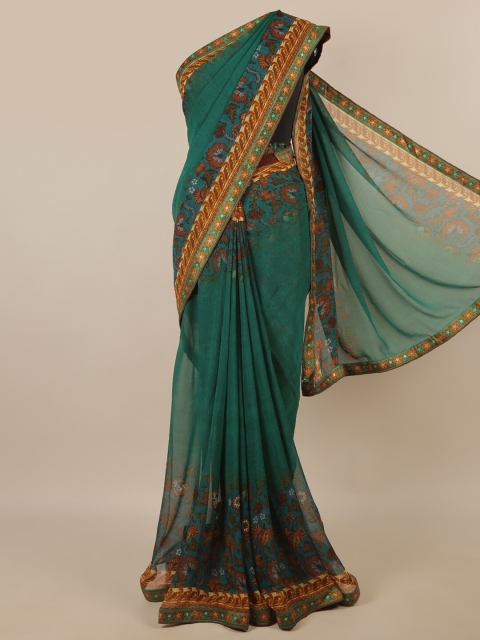 

Pothys Green & Mustard Floral Printed Saree