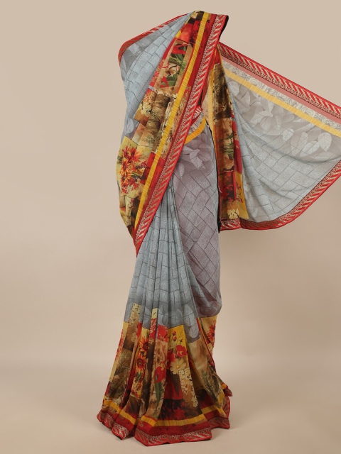 

Pothys Grey & Red Floral Printed Saree