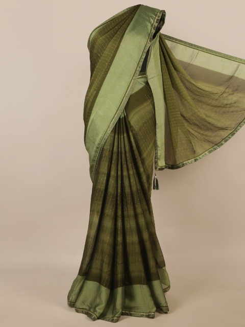

Pothys Green & White Striped Sequinned Saree