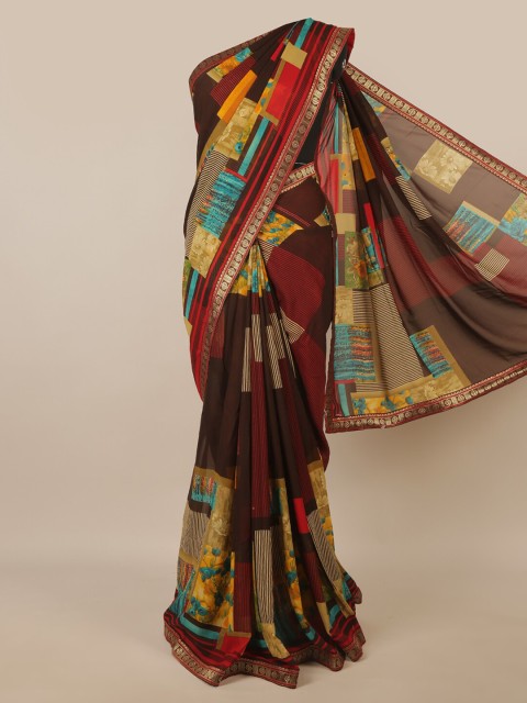 

Pothys Brown & Red Abstract Print Saree