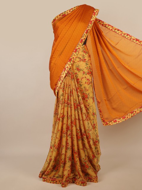 

Pothys Mustard & Red Floral Printed Saree